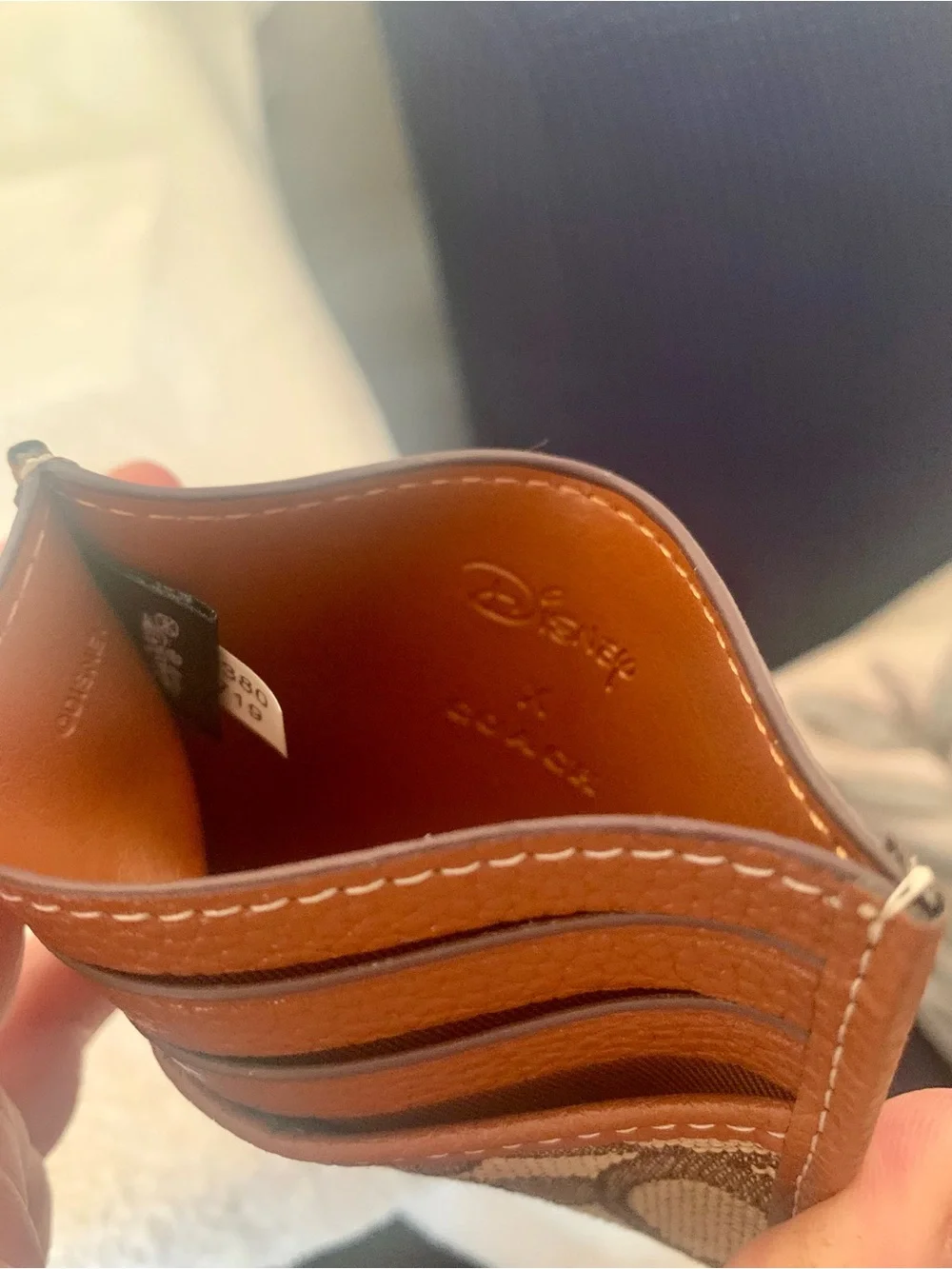 Coach Brown Signature Canvas Card Case with Mickey Embroidery